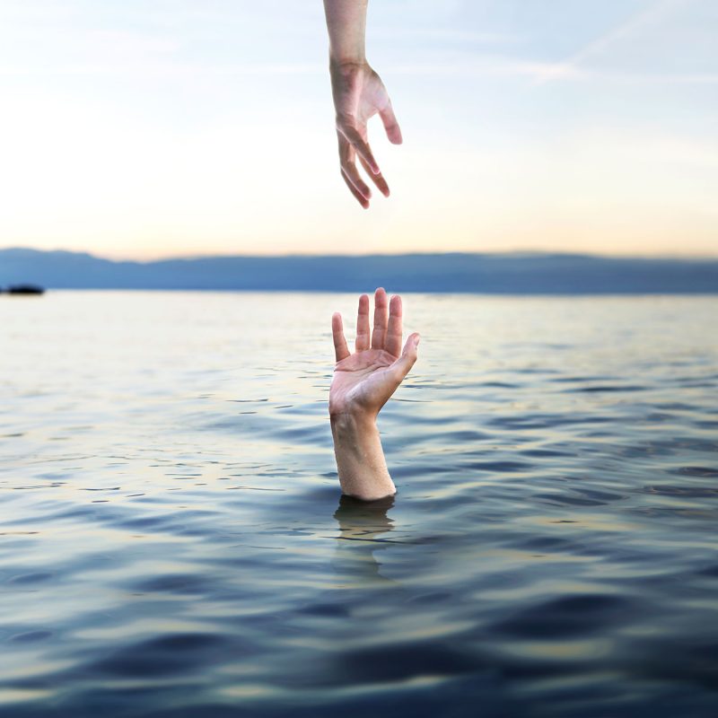 Delphine Millet You are not alone - Staged photography delicate sensitive surrealist drowning lake suicide help friends hands god religion - Art conceptual photographer in Berlin